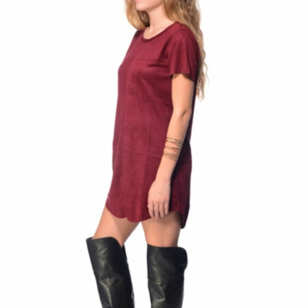 Olivaceous Burgundy Faux Suede Shift Dress Size S